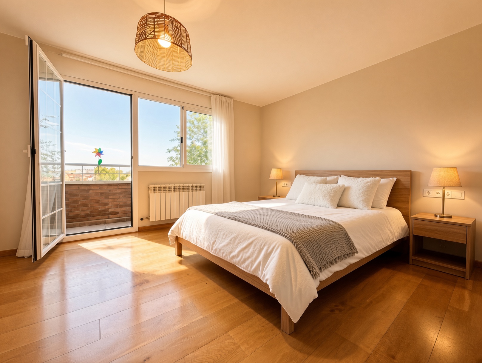 Dormitorio con salida a terraza en la presentación de Famiro Home